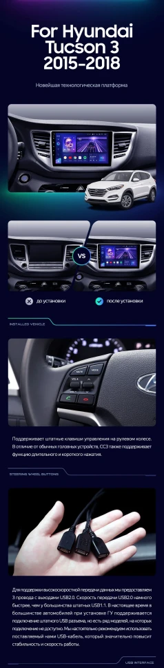Штатная магнитола Teyes CC3 2K 360 6/128 Hyundai Tucson 3 (2015-2018) Тип-A