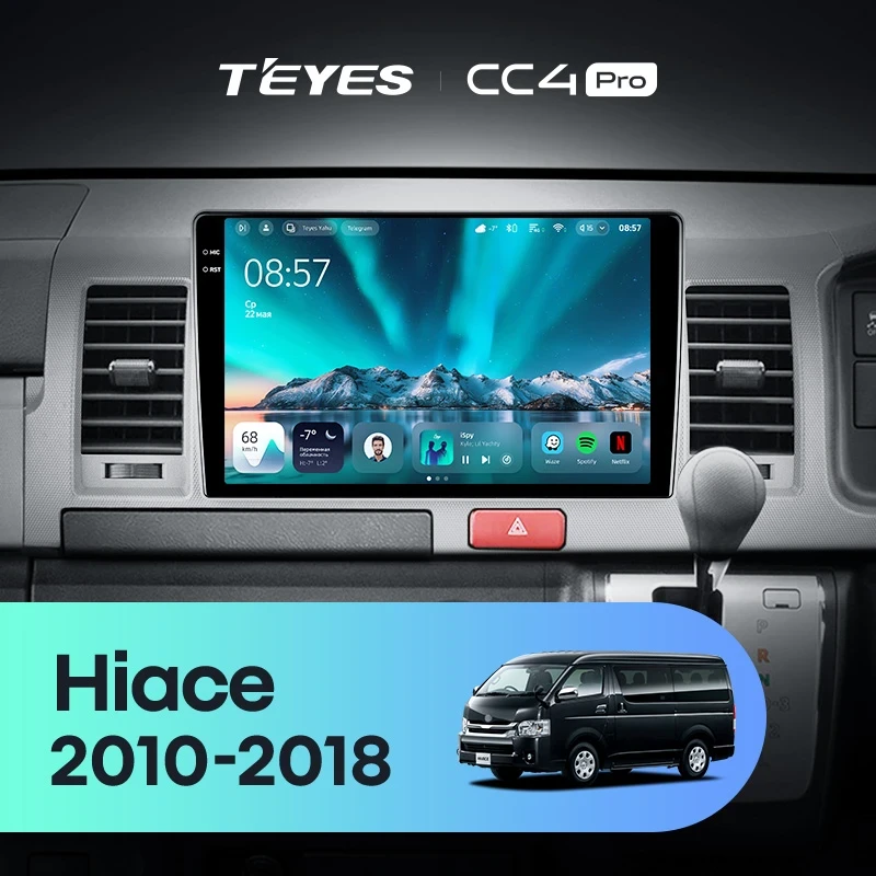 Штатная магнитола Teyes CC4 Pro 8/128 Toyota Hiace H200 (2010-2018) Правый руль