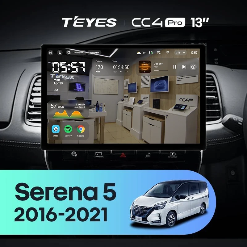 Штатная магнитола Teyes CC4 Pro 8/128 Nissan Serena 5 V C27 (2016-2021) F1 Правый руль (13")