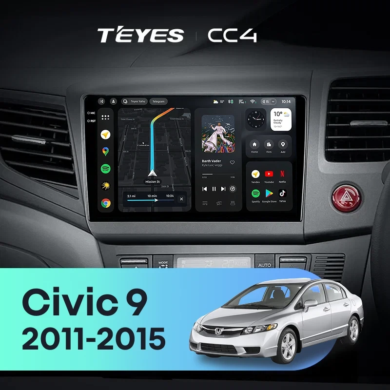 Штатная магнитола Teyes CC4 6/64 Civic 9 FB FK FD (2011-2015) Правый руль