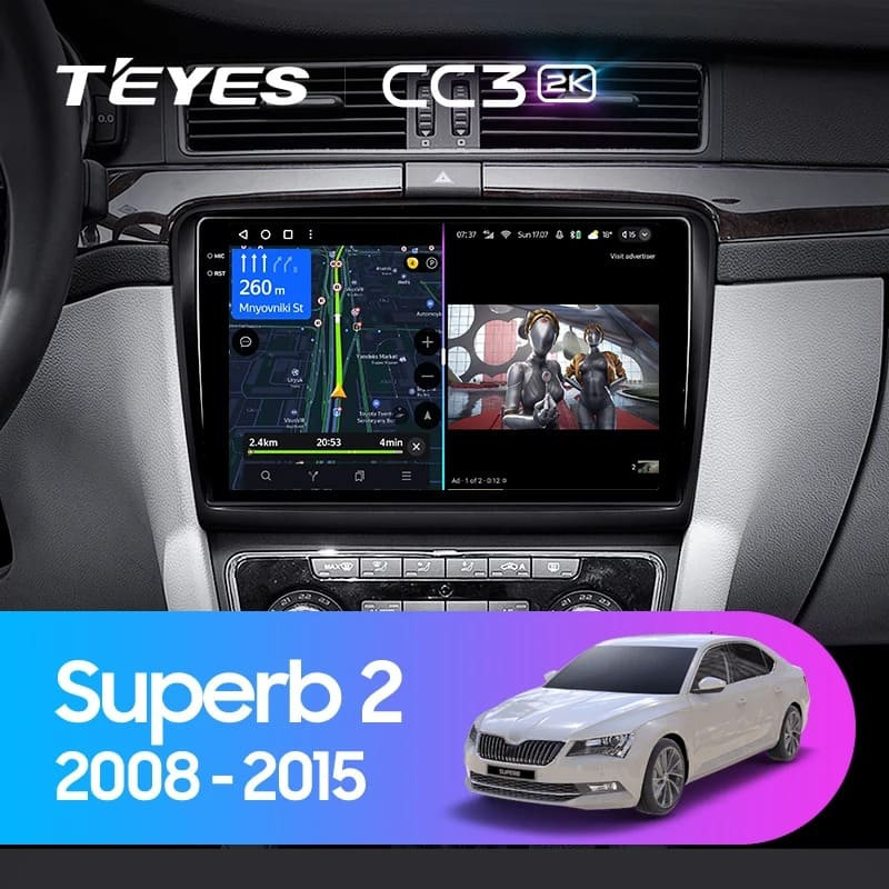 Штатная магнитола Teyes CC3 2K 360 6/128 Skoda Superb 2 B6 (2008-2015) (10 inch Universal)