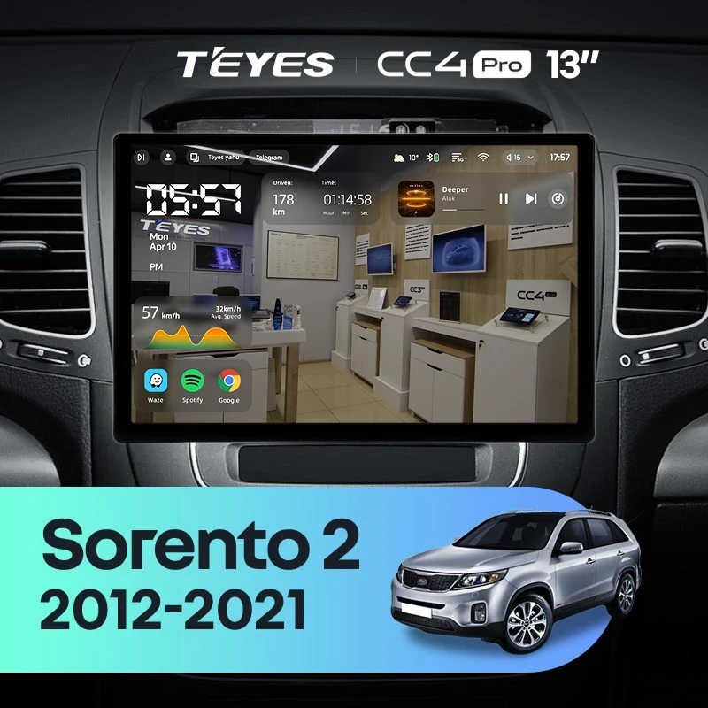 Штатная магнитола Teyes CC4 Pro 8/128 Kia Sorento 2 II XM (2012-2021) F1 (13")