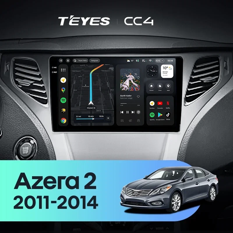 Штатная магнитола Teyes CC4 8/128 Hyundai Azera 2 (2011-2014) F1