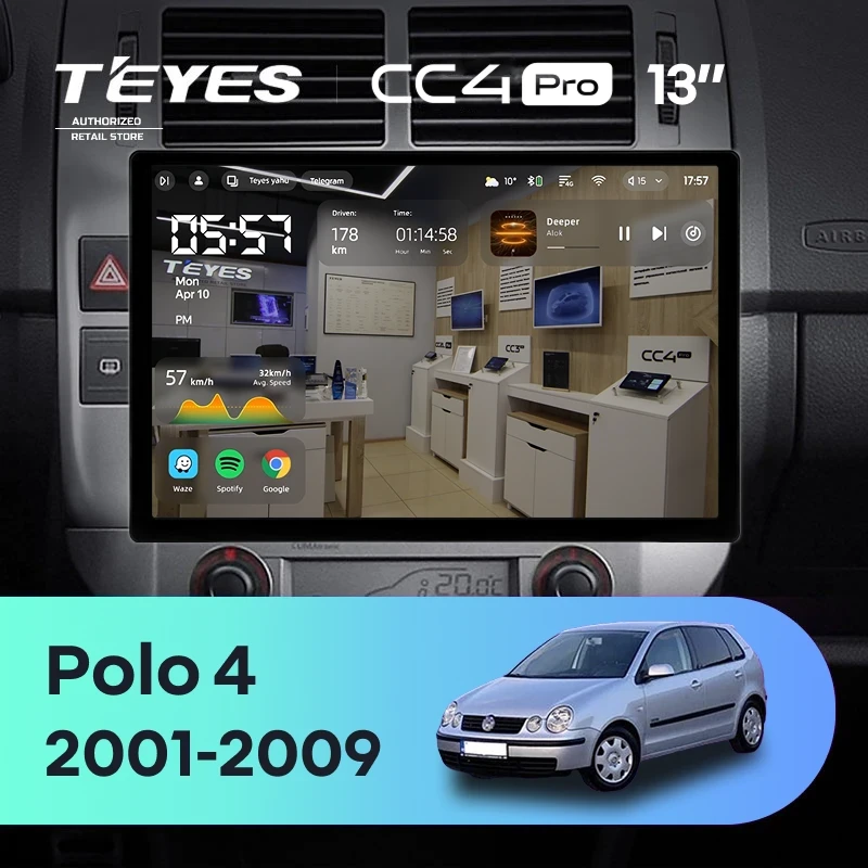 Штатная магнитола Teyes CC4 Pro 8/128 Volkswagen Polo Mk4 (2001-2009) F2 (13")
