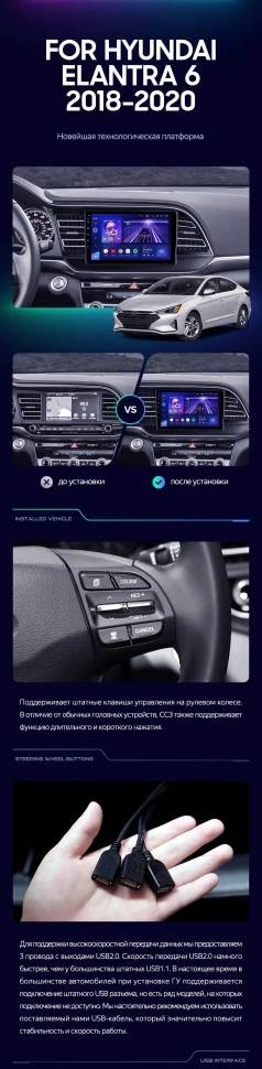 Штатная магнитола Teyes CC3L 4/32 Hyundai Elantra 6 (2018-2020) Тип-A