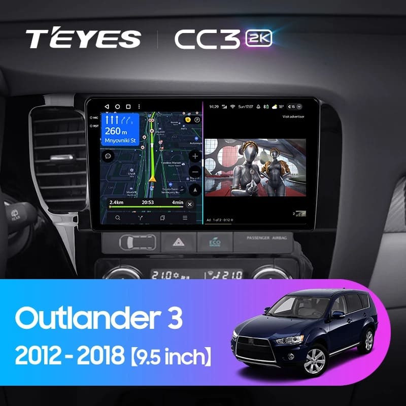 Штатная магнитола Teyes CC3 2K 360 6/128 Mitsubishi Outlander 3 GF0W GG0W (2012-2018) Тип-B