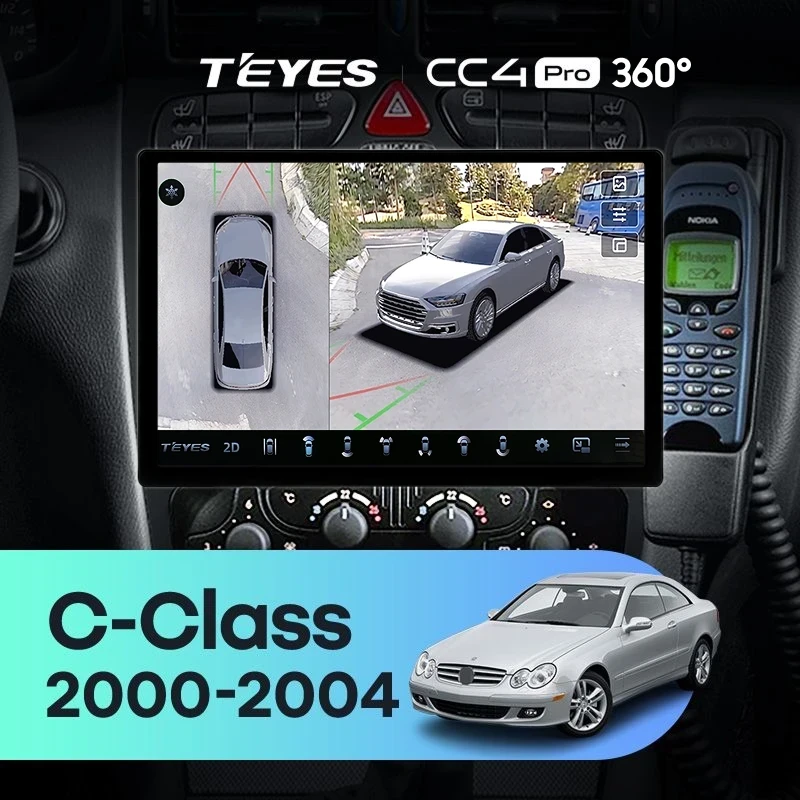 Штатная магнитола Teyes CC4 Pro 360 12/256 Mercedes-Benz C/CLK-Class S203 W203 W209 A209 (2000-2005) F1 (11")