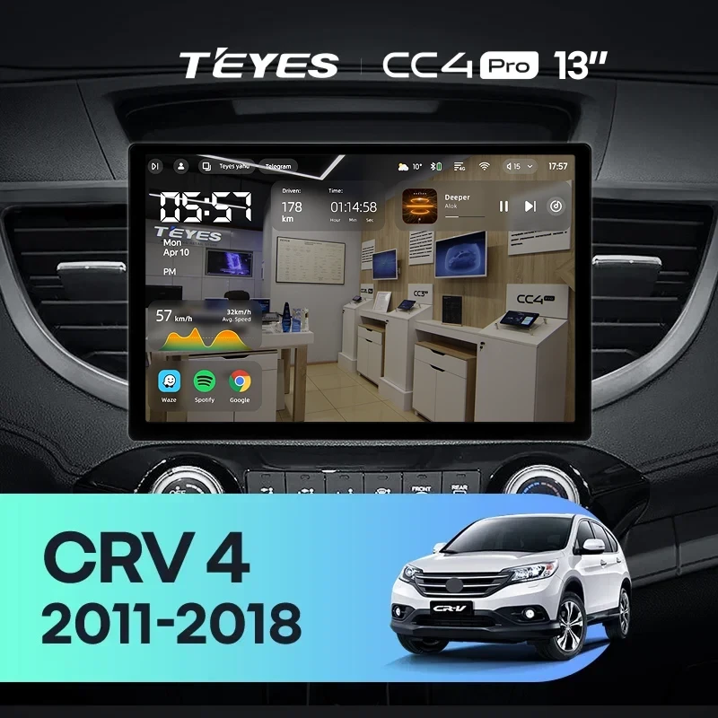 Штатная магнитола Teyes CC4 Pro 12/256 Honda CR-V 4 RM RE (2011-2018) Тип-B (13") 9 inch