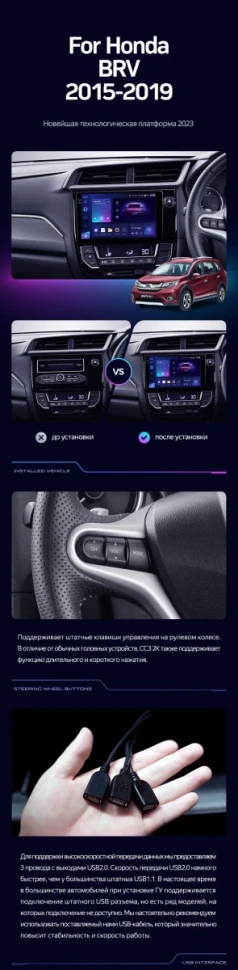 Штатная магнитола Teyes CC3 2K 360 6/128 Honda BRV (2015-2019) Правый руль