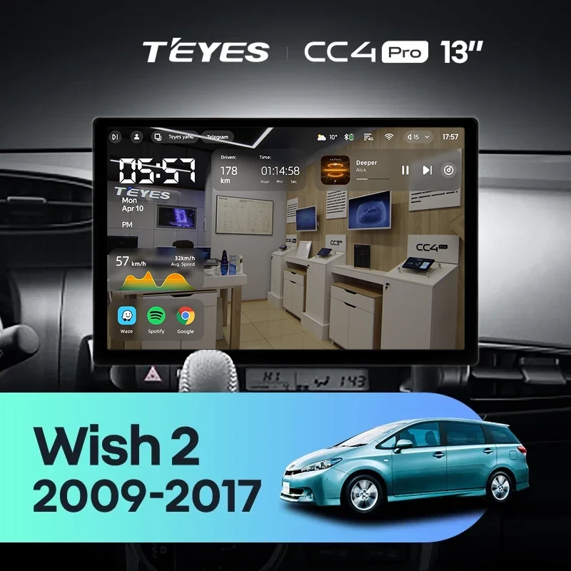 Штатная магнитола Teyes CC4 Pro 12/256 Toyota Wish 2 XE20 (2009-2017) (13")
