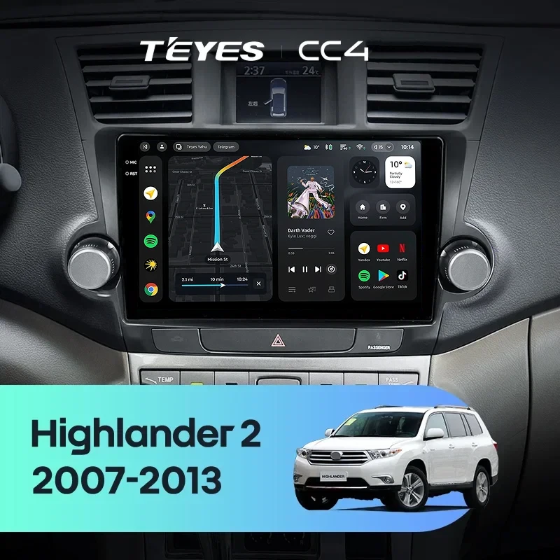 Штатная магнитола Teyes CC4 6/64 Toyota Highlander 2 XU40 (2007-2013) F2 10"