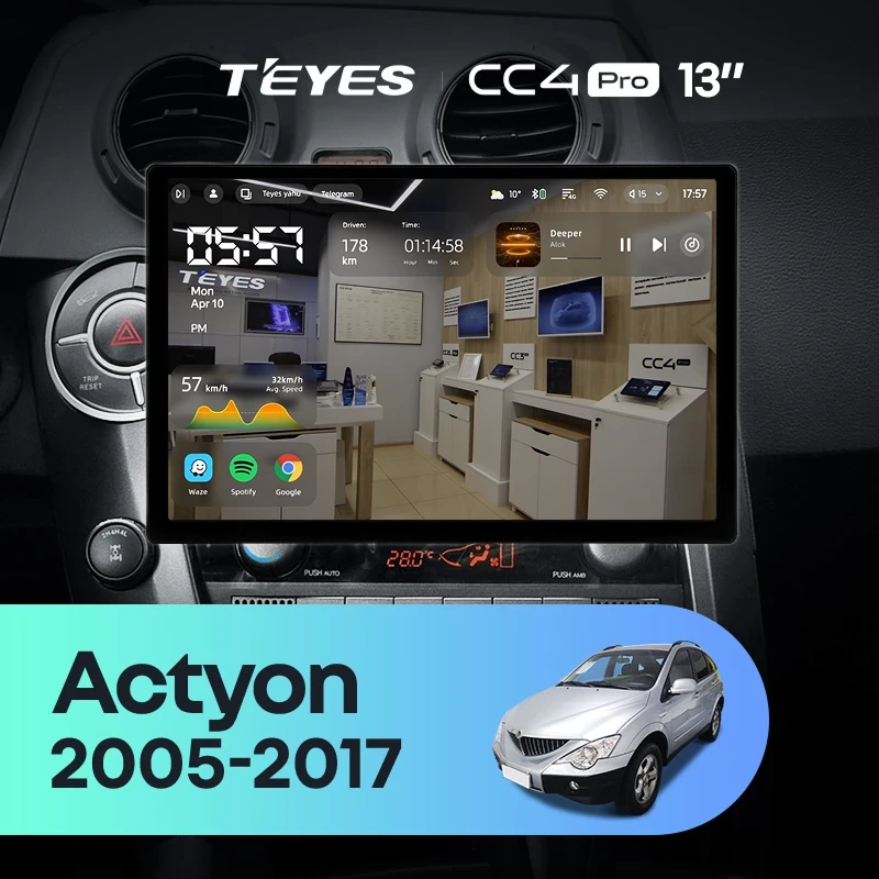 Штатная магнитола Teyes CC4 Pro 8/128 SsangYong Actyon Sports (2005-2017) (13")